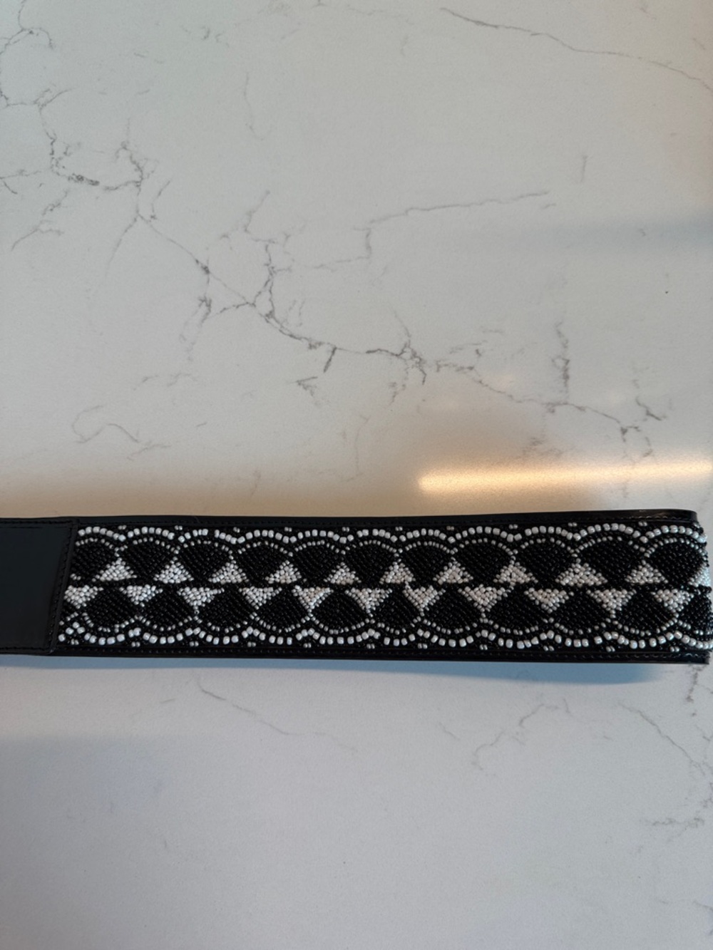 White House Black Market Black Beaded Waist Belt with White Accents
